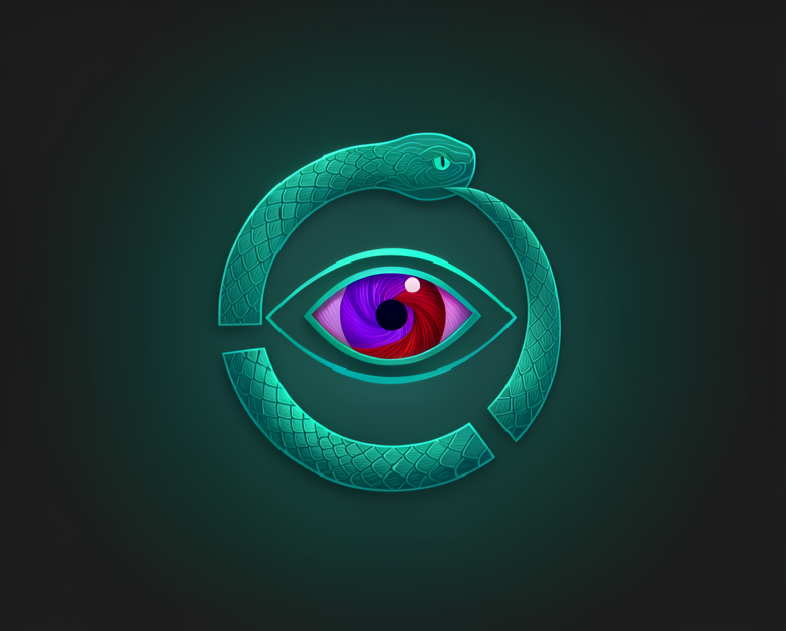 The Samsara mark: an ouroboros in three segments around an open eye