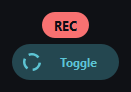 The floating listening indicator while recording: a red REC chip above the teal Toggle mode pill